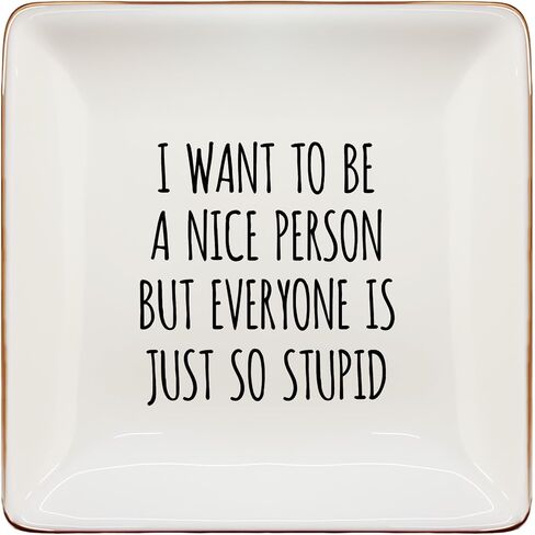 Funny Sarcastic Gifts Jewelry Dish Tray, Sarcastic Coworker Gifts for Women Ceramic Jewelry Tray for Rings Earring, I Want to Be a Nice Person But Everyone Is Just So Stupid Trinket Dish in Kuwait
