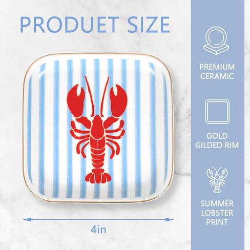 FYSUIMU Crawfish Square Ring Dish Summer Crayfish Stripe Ceramic Jewelry Tray Watercolor Red Blue Lobster Trinket Dish for Women Birthday Seafood Boil Themed Party Supplies in Kuwait