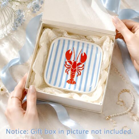 FYSUIMU Crawfish Square Ring Dish Summer Crayfish Stripe Ceramic Jewelry Tray Watercolor Red Blue Lobster Trinket Dish for Women Birthday Seafood Boil Themed Party Supplies in Kuwait