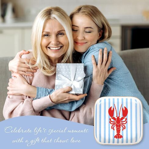 FYSUIMU Crawfish Square Ring Dish Summer Crayfish Stripe Ceramic Jewelry Tray Watercolor Red Blue Lobster Trinket Dish for Women Birthday Seafood Boil Themed Party Supplies in Kuwait