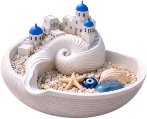 Hand-Painted Santorini Catchall Bowl – 6-Inch Limited Edition Coastal Decor Tray for Keys, Jewelry, Change | Ceramic Trinket Dish for Entryway, Nightstand, or Bathroom | Artisan Gift for Beach Lovers in Kuwait