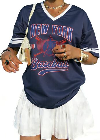 Baseball Shirt Women Baseball Jerseys Oversized Baseball Team Jersey Shirts Game Day V Neck Short Sleeve Top Fans Gifts in Kuwait