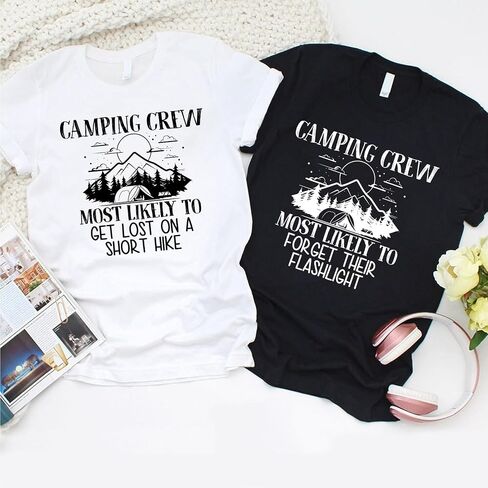 Camping Crew Most Likely to Custom Text Matching T-Shirts, Summer Hiking Trip Matching T-Shirt, Holiday Adventure Camp Trip Matching Tshirt, Gift for Friends, Family Members Multicolor in Saudi Arabia