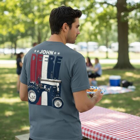 John Deere Red, White & Blue Patriotic Tractor Tee Shirt in Kuwait