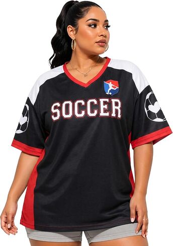 NANYUAYA Plus Size Women Soccer Jersey Oversized Soccer Fan Mom T-Shirt USA Canada Mexico Brazil Argentina Y2k V Neck Tee Top in Saudi Arabia