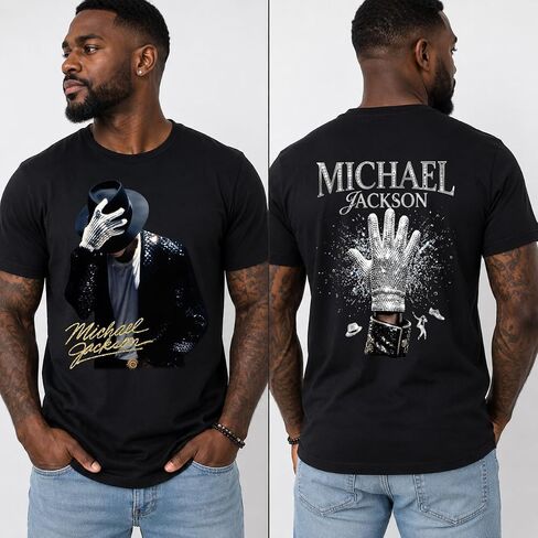 تي شيرت King of Pop Music Legend - قميص برسومات مستوحاة من أيقونة البوب ​​الفيروسية - قميص مشجعي Biopc للموسيقى على الوجهين - قميص برسومات Retro Dance Legend in Kuwait