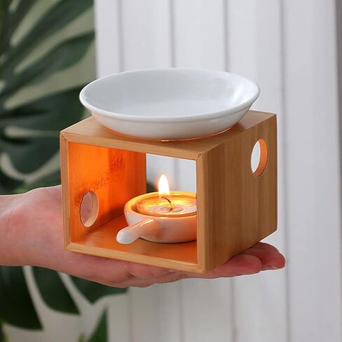 Wooden Essential Oil Burner, Aromatherapy Burner Oil Warmer Diffuser for Yoga Spa Decoration, Scented Waxmelt Burner with Tealight Candle Holder for Home Birthday Wedding Present in Saudi Arabia