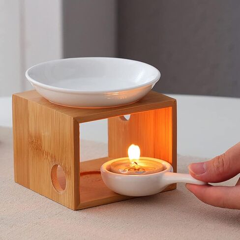 Wooden Essential Oil Burner, Aromatherapy Burner Oil Warmer Diffuser for Yoga Spa Decoration, Scented Waxmelt Burner with Tealight Candle Holder for Home Birthday Wedding Present in Saudi Arabia