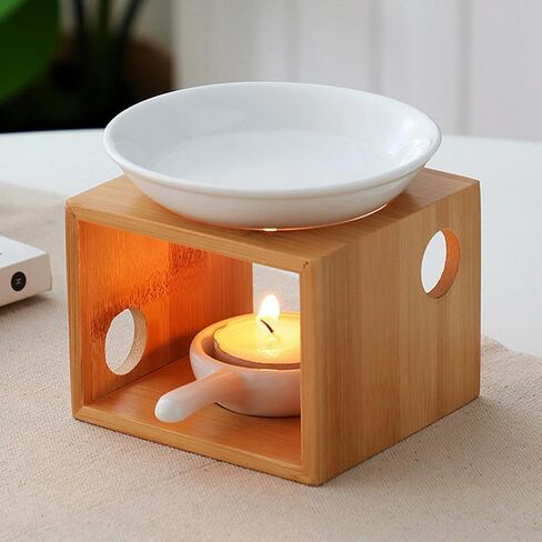 Wooden Essential Oil Burner, Aromatherapy Burner Oil Warmer Diffuser for Yoga Spa Decoration, Scented Waxmelt Burner with Tealight Candle Holder for Home Birthday Wedding Present in Saudi Arabia