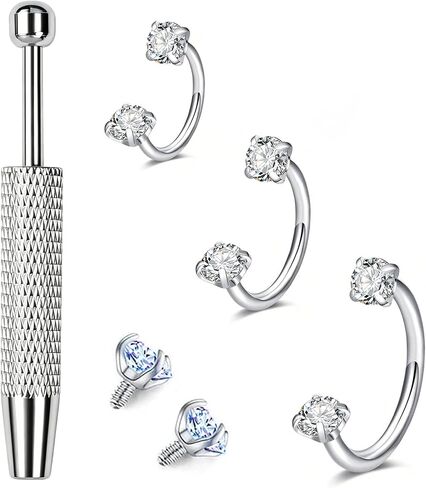 Horseshoe Nose Ring Set for Women Men, Surgical Steel Septum Rings 16G 18G Circular Barbell Nose Hoops, 6mm 8mm 10mm Piercing Jewelry with AB CZ Balls & Grabber Tool in Saudi Arabia