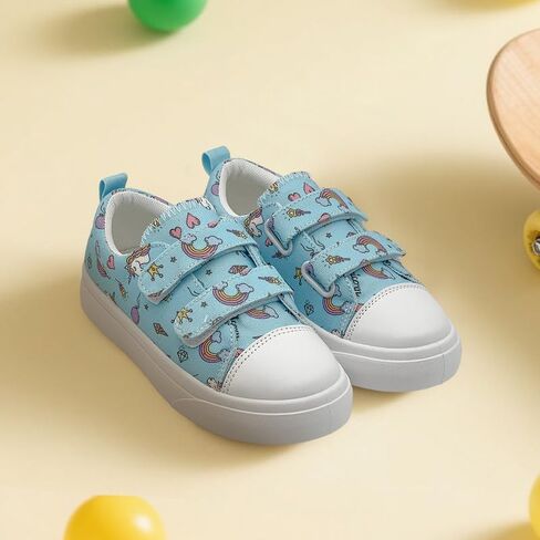 Toddler Kids Sneakers for Boys Girls Canvas Shoes Children Low Top Casual Outdoor Sneaker with Adjustable Straps Dinosaur Pattern in Kuwait