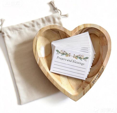 Prayer Bowl with 24 Blessing Cards,Christian Gifts for Women Men, Heart Wood Prayer Dough Bowl, Decor Bowl, Mothers Day Gifts, Birthday, Retirement, Religious Gift for Mom Dad with Storage Bag in Saudi Arabia