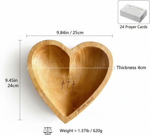 Prayer Bowl with 24 Blessing Cards,Christian Gifts for Women Men, Heart Wood Prayer Dough Bowl, Decor Bowl, Mothers Day Gifts, Birthday, Retirement, Religious Gift for Mom Dad with Storage Bag in Saudi Arabia