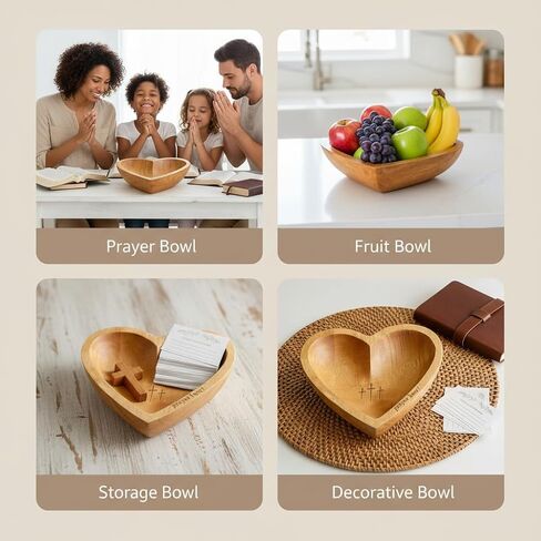 Prayer Bowl with 24 Blessing Cards,Christian Gifts for Women Men, Heart Wood Prayer Dough Bowl, Decor Bowl, Mothers Day Gifts, Birthday, Retirement, Religious Gift for Mom Dad with Storage Bag in Saudi Arabia