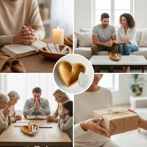 Prayer Bowl with 24 Blessing Cards,Christian Gifts for Women Men, Heart Wood Prayer Dough Bowl, Decor Bowl, Mothers Day Gifts, Birthday, Retirement, Religious Gift for Mom Dad with Storage Bag in Saudi Arabia