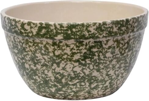 Ohio Stoneware Shoulder Bowl, 12 Inch, Stoneware, Sponge Green, Round, Rustic Style, Lead-Free Glaze, Dishwasher Safe, Made in USA in Saudi Arabia