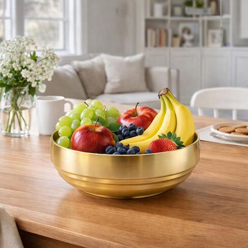 7.4 In Gold Decorative Bowl for Home Decor, Stainless Steel Key Holder Bowl, Large Key Bowl for Entryway Table, Brass Bowls for Decoration, Metal Decor Bowl Flower Bowl Candy Dish (Gold) in Saudi Arabia