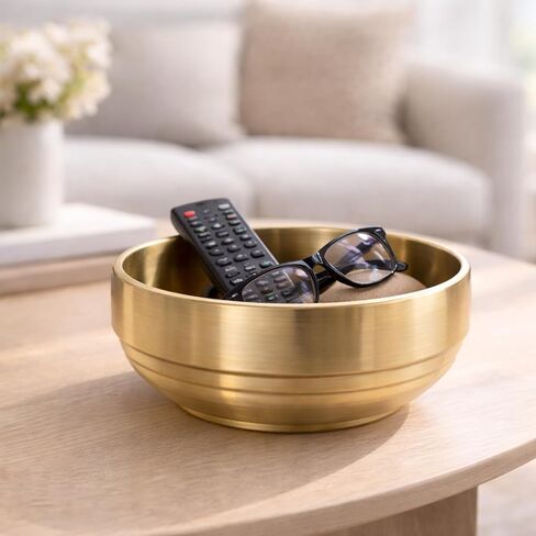 7.4 In Gold Decorative Bowl for Home Decor, Stainless Steel Key Holder Bowl, Large Key Bowl for Entryway Table, Brass Bowls for Decoration, Metal Decor Bowl Flower Bowl Candy Dish (Gold) in Saudi Arabia