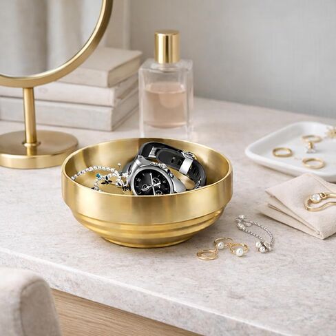 7.4 In Gold Decorative Bowl for Home Decor, Stainless Steel Key Holder Bowl, Large Key Bowl for Entryway Table, Brass Bowls for Decoration, Metal Decor Bowl Flower Bowl Candy Dish (Gold) in Saudi Arabia