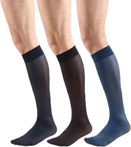 3 Pairs Men's Silk Socks, Mid-Calf Formal Dress Socks, Sheer Thin Dress Socks for Men in Kuwait