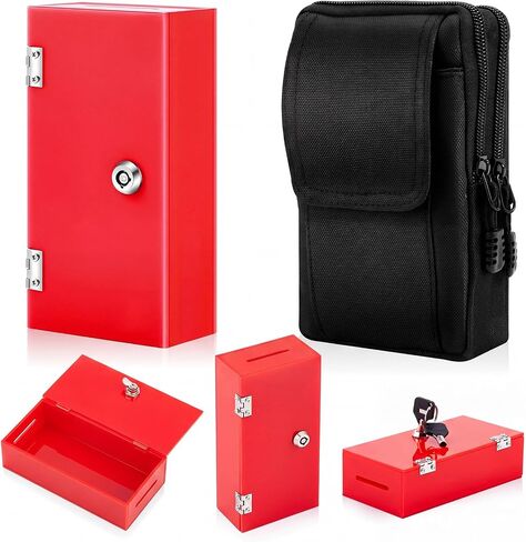 Extra Large Acrylic Gambling Box Winners Bank Portable Cash Box with 2 Keys Pocket Sized Large Capacity Waist Bag Casino Lock bag Gifts Storage Stops Addictive Urges to Gamble (Red) in Kuwait