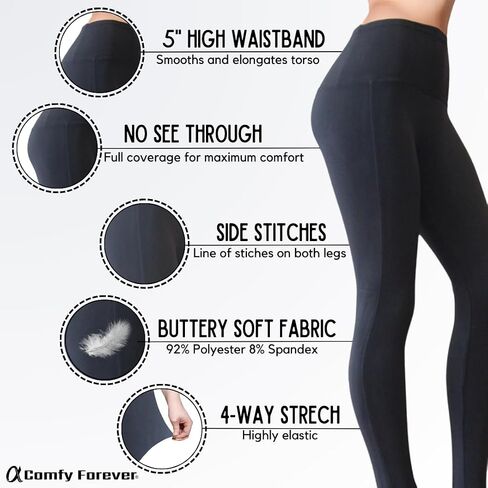 COMFY FOREVER Leggings for Women W/5' High Waist Tummy Control Ankle Length Pants Bundles in Saudi Arabia