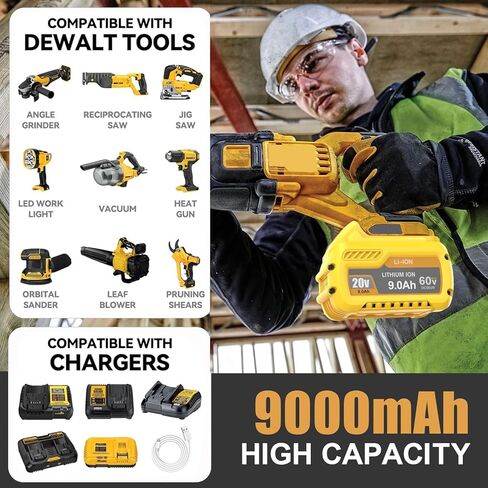 Bonacell 2Pack 7000mAh Lithium Replacement for Dewalt 20V Battery Compatible with Dewalt 20 Volt MAX Battery DCB206 DCB204 DCB200 DCB180 DCB181 DCD/DCF/DCG Series with 2Pack Battery Holder in Kuwait