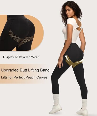 Tummy Control Leggings with Pockets Compression Butt Lifter High Waist Pants (US, Alpha, Large, Regular, Black) in Saudi Arabia
