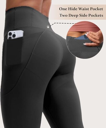Tummy Control Leggings with Pockets Compression Butt Lifter High Waist Pants (US, Alpha, Large, Regular, Black) in Saudi Arabia