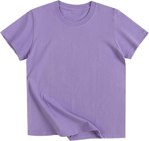 Girls Cotton Short Sleeve T-Shirts Basic Crewneck Tees for Kids Solid Color Summer Tops 2-13 Years in Saudi Arabia
