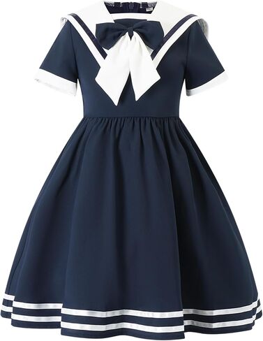 Girls Vintage Sailor Collar Swing Dress 1950s Audrey Hepburn Style Nautical Theme Retro Rockabilly Dress for Birthday Party in Kuwait