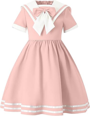 Girls Vintage Sailor Collar Swing Dress 1950s Audrey Hepburn Style Nautical Theme Retro Rockabilly Dress for Birthday Party in Kuwait