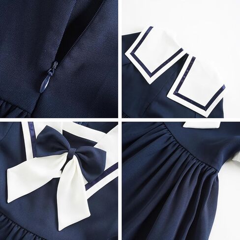 Girls Vintage Sailor Collar Swing Dress 1950s Audrey Hepburn Style Nautical Theme Retro Rockabilly Dress for Birthday Party in Kuwait