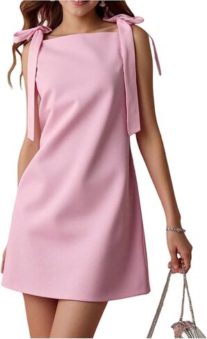 OYOANGLE Girl's Bow Shoulder Sleeveless Short Tunic Dress Cute Birthday Party Dresses in Kuwait