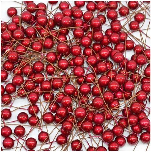 Queenbox 0.47in 50PCS Metallic Effect Artificial Round Berry Stems, Christmas Fake Cherry Fruit Berries Picks for Xmas Tree Wreath Garland Ornament, Green in Kuwait