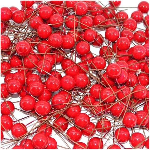 Queenbox 0.47in 50PCS Metallic Effect Artificial Round Berry Stems, Christmas Fake Cherry Fruit Berries Picks for Xmas Tree Wreath Garland Ornament, Green in Kuwait