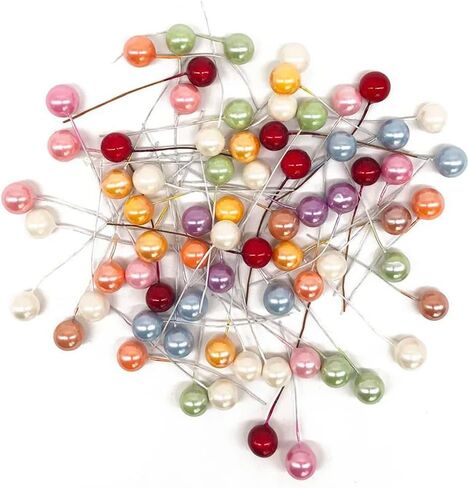 Queenbox 0.47in 50PCS Metallic Effect Artificial Round Berry Stems, Christmas Fake Cherry Fruit Berries Picks for Xmas Tree Wreath Garland Ornament, Green in Kuwait