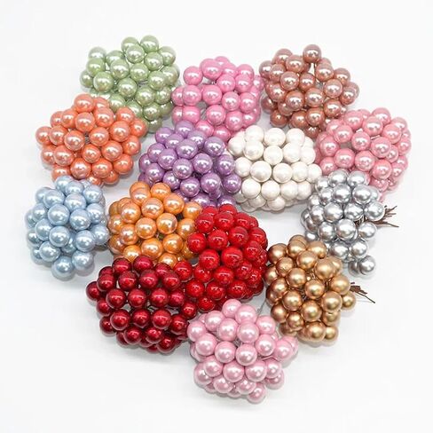 Queenbox 0.47in 50PCS Metallic Effect Artificial Round Berry Stems, Christmas Fake Cherry Fruit Berries Picks for Xmas Tree Wreath Garland Ornament, Green in Kuwait