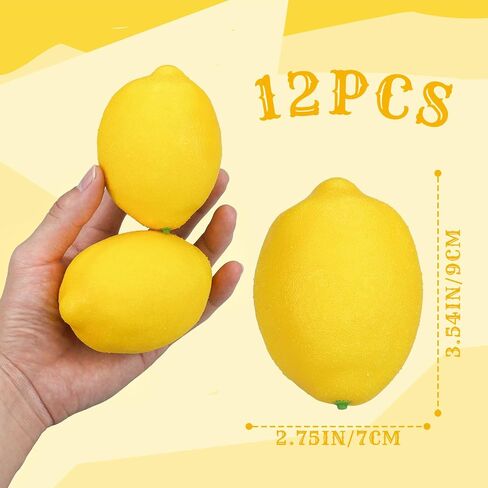 12 Pcs Fake Lemons Decoration Faux Yellow Lemons Artificial Fruits Lemon Decor Kitchen 3.54 x 2.75 Inch Lemon for Summer Party Decorations, Table Decor, Photo Props in Saudi Arabia