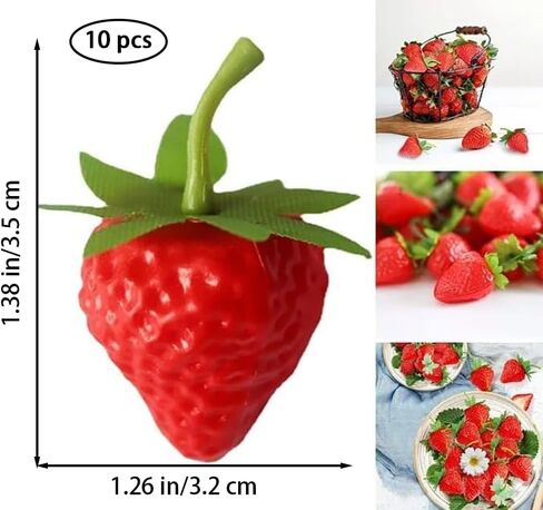10Pcs Red Lifelike Fake Strawberry, Plastic Simulation Strawberry, Artificial Fruits Decoration Photography Prop for Home Kitchen Decoration in Saudi Arabia
