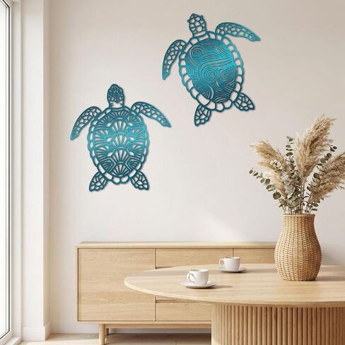 Jiaazerd Sea Turtle Metal Wall Decor,2 PCS Turtle Wall Art for BeachTheme Art Decorations 12in in Saudi Arabia