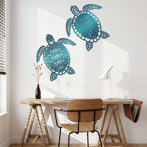 Jiaazerd Sea Turtle Metal Wall Decor,2 PCS Turtle Wall Art for BeachTheme Art Decorations 12in in Saudi Arabia
