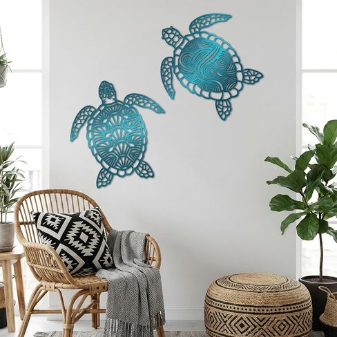 Jiaazerd Sea Turtle Metal Wall Decor,2 PCS Turtle Wall Art for BeachTheme Art Decorations 12in in Saudi Arabia