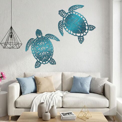 Jiaazerd Sea Turtle Metal Wall Decor,2 PCS Turtle Wall Art for BeachTheme Art Decorations 12in in Saudi Arabia
