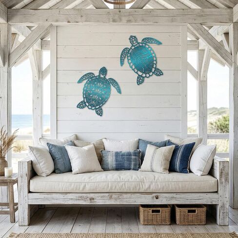 Jiaazerd Sea Turtle Metal Wall Decor,2 PCS Turtle Wall Art for BeachTheme Art Decorations 12in in Saudi Arabia