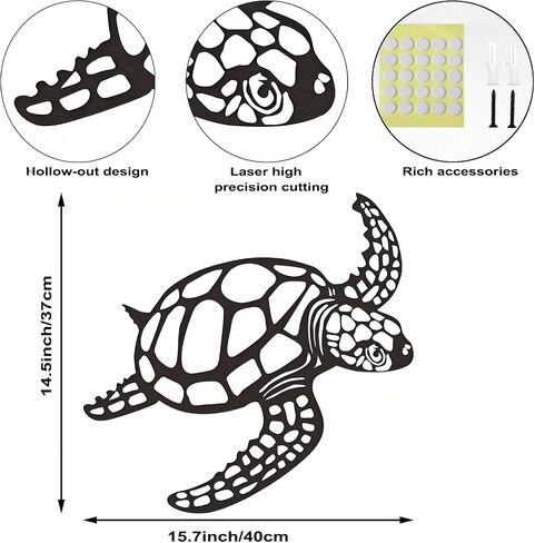 Goodangie00 15.7" Metal Sea Turtle Silhouette Wall Art, Ocean Theme Decor Nautical Hanging Decoration for Living Room, Hallway, Porch, Pool, Bathroom Outdoor Indoor Decor in Saudi Arabia