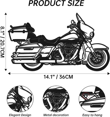 JEWLOVE Matte Black Classic Touring Motorcycle Metal Wall Art, 14.1" × 8.1" Cruiser Bike Decor for Garage, Man Cave & Motorcycle Enthusiasts in Kuwait