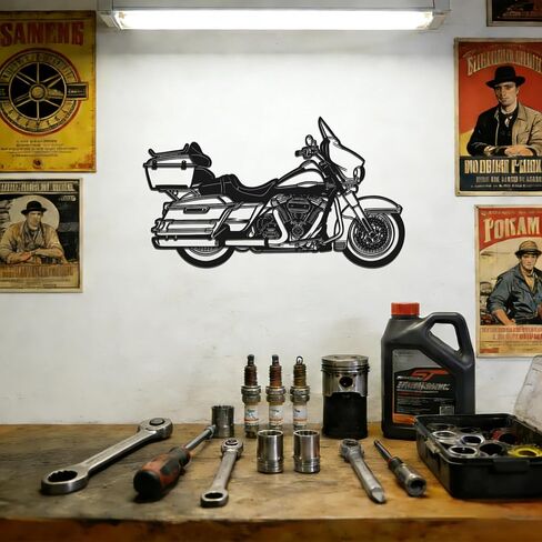 JEWLOVE Matte Black Classic Touring Motorcycle Metal Wall Art, 14.1" × 8.1" Cruiser Bike Decor for Garage, Man Cave & Motorcycle Enthusiasts in Kuwait