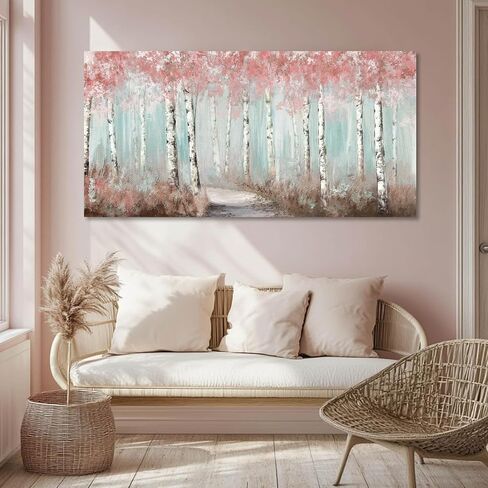 Botanical Wall Art for Girls Room Pink Tree Wall Decor Plant Pictures Wall Art Bedroom Decor for Women Graffiti Wall Paintings Living Room Home Decoration 20"x 40" in Saudi Arabia