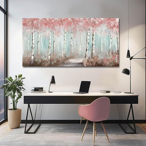Botanical Wall Art for Girls Room Pink Tree Wall Decor Plant Pictures Wall Art Bedroom Decor for Women Graffiti Wall Paintings Living Room Home Decoration 20"x 40" in Saudi Arabia